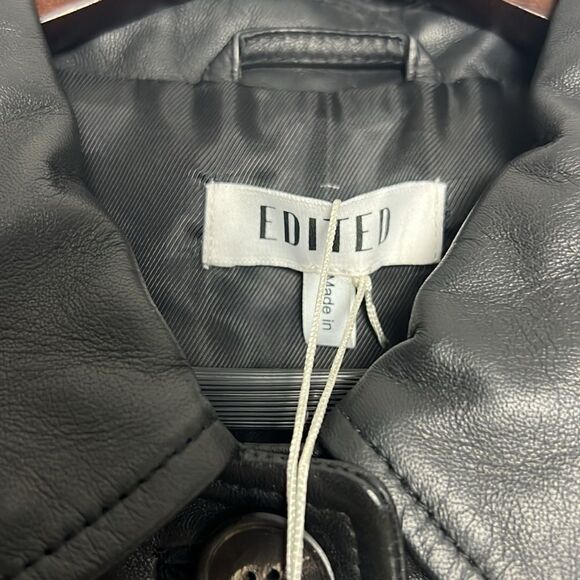 NEW Edited Liz Overshirt Jacket Black 100% Lambs Leather Belted Size 42 US L/XL - Picture 10 of 11